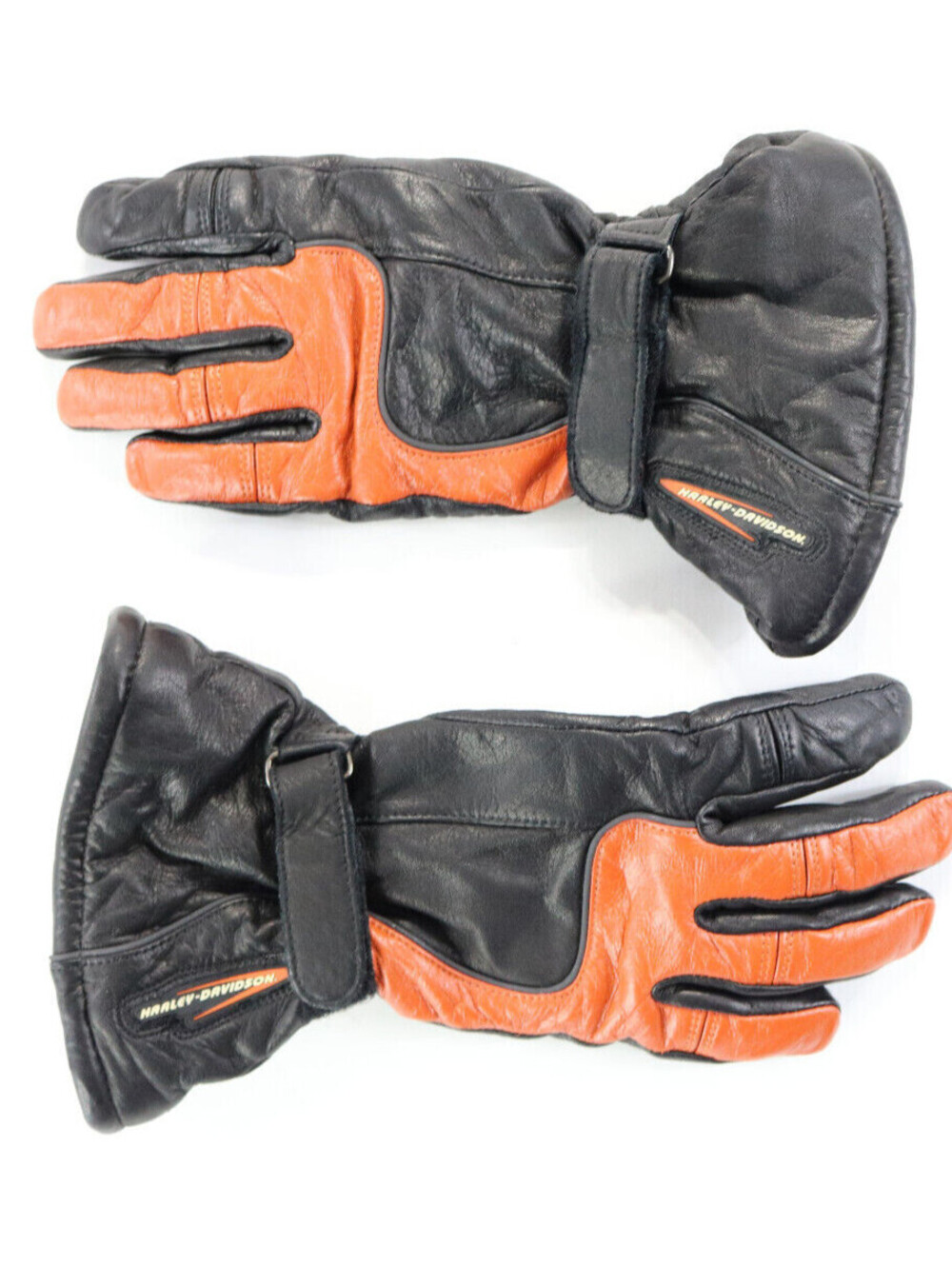 harley davidson gauntlet gloves S black orange leather padded cold warm bar 1903